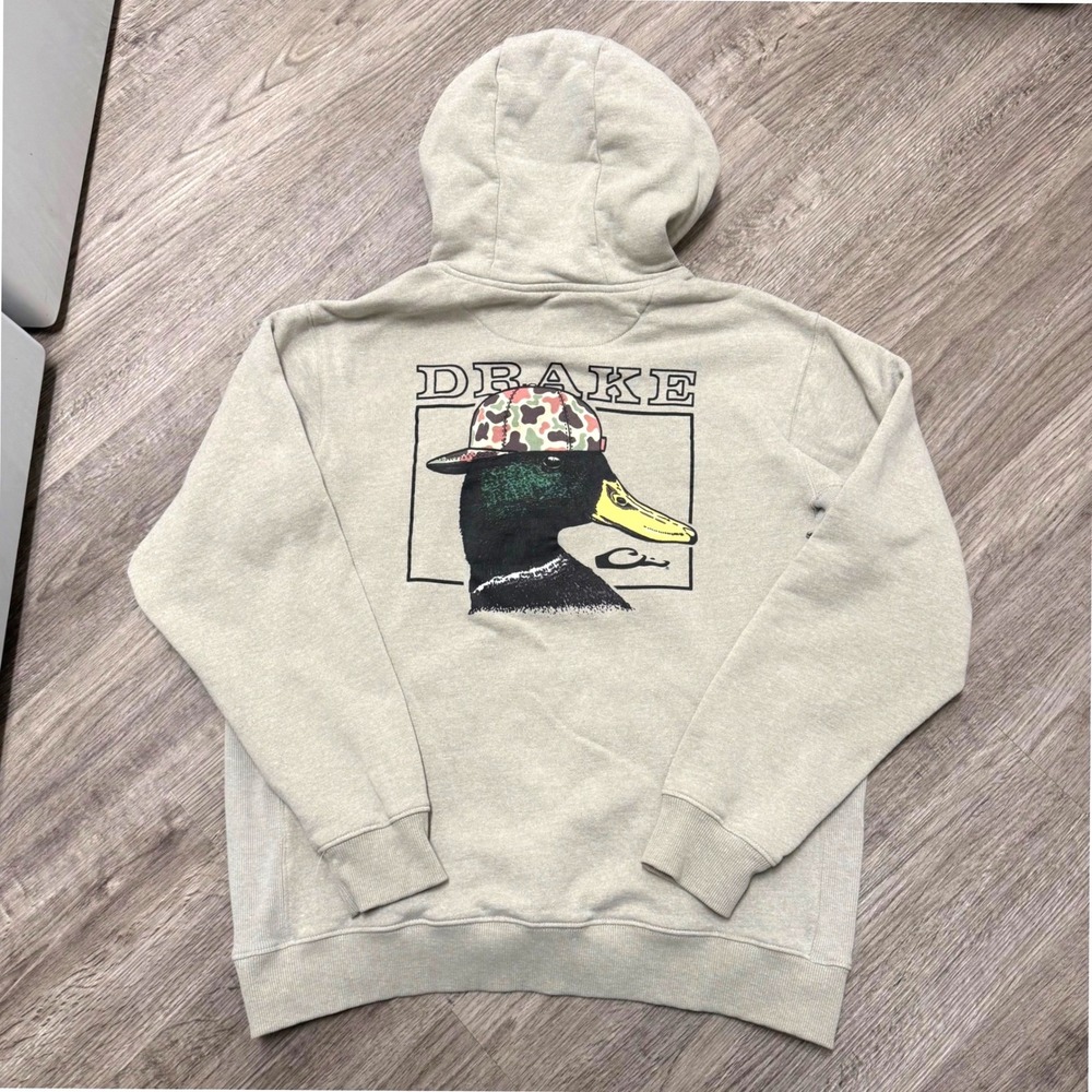 Drake Waterfowl Systems Mallard Duck Hoodie Mens Medium Tan Graphic DS1654